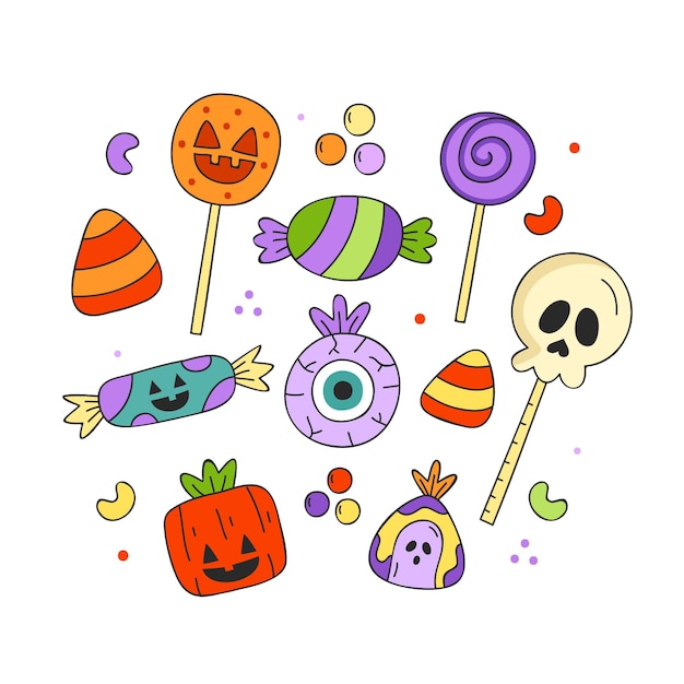 Free Vector hand drawn halloween candy collection