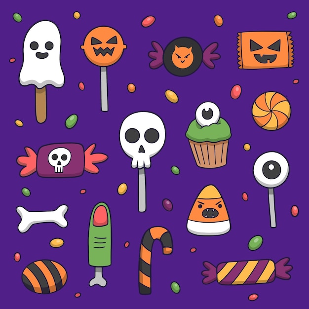 Hand drawn halloween candy collection