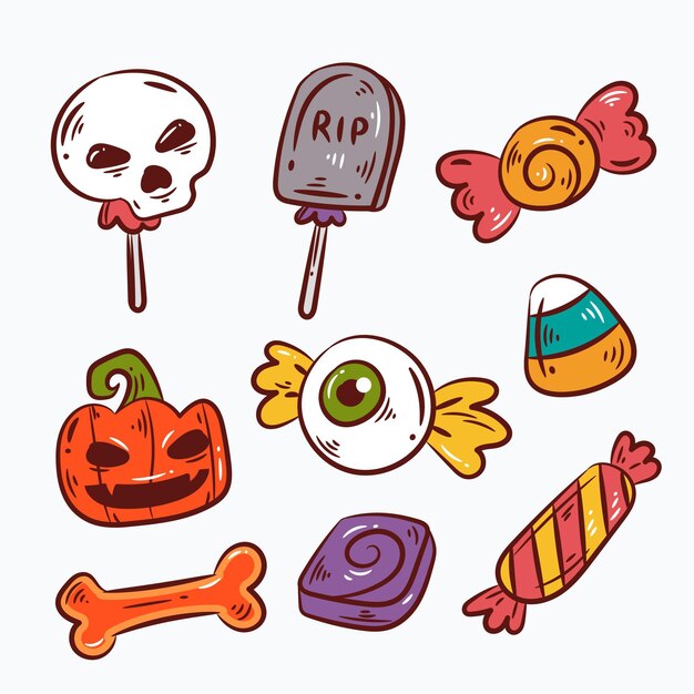 Hand drawn halloween candy collection