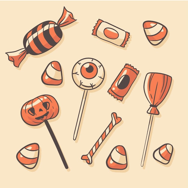 Free Vector hand drawn halloween candy collection