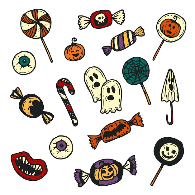 Hand drawn halloween candy collection