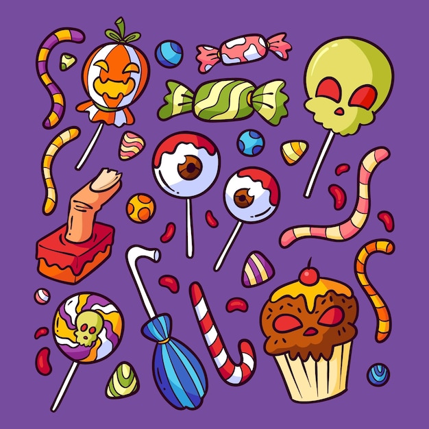 Free Vector hand drawn halloween candy collection