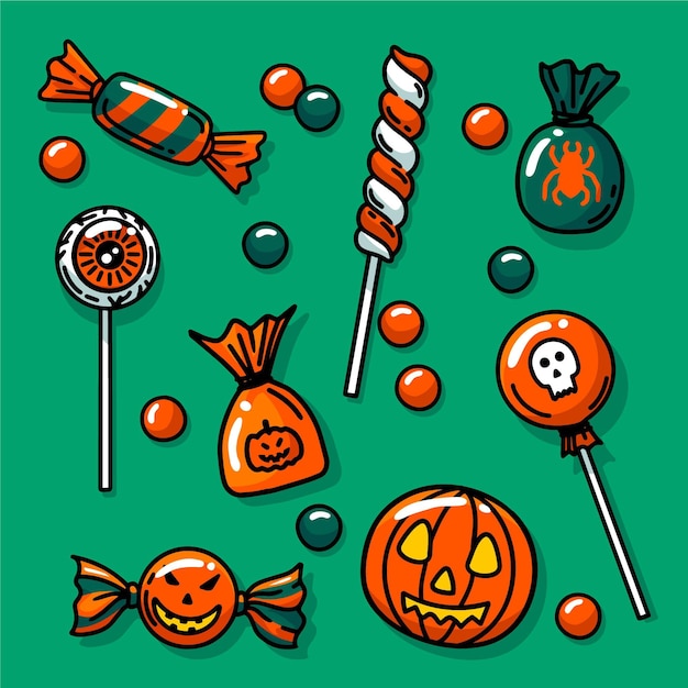 Free Vector hand drawn halloween candy collection