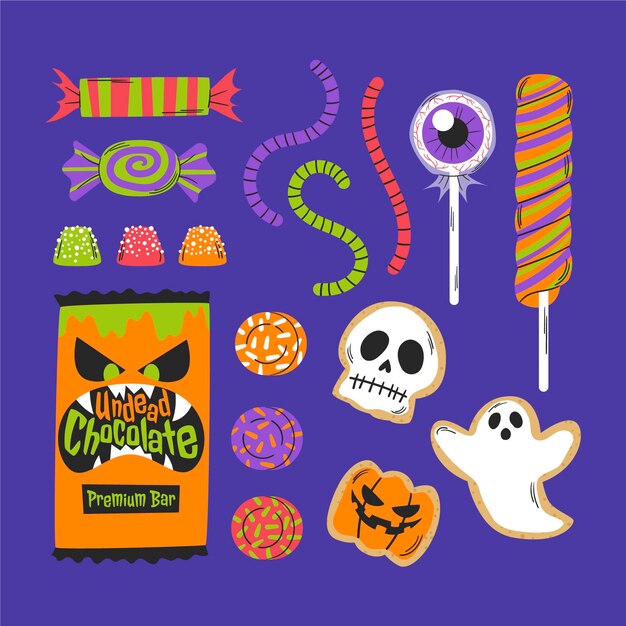 Hand drawn halloween candy collection