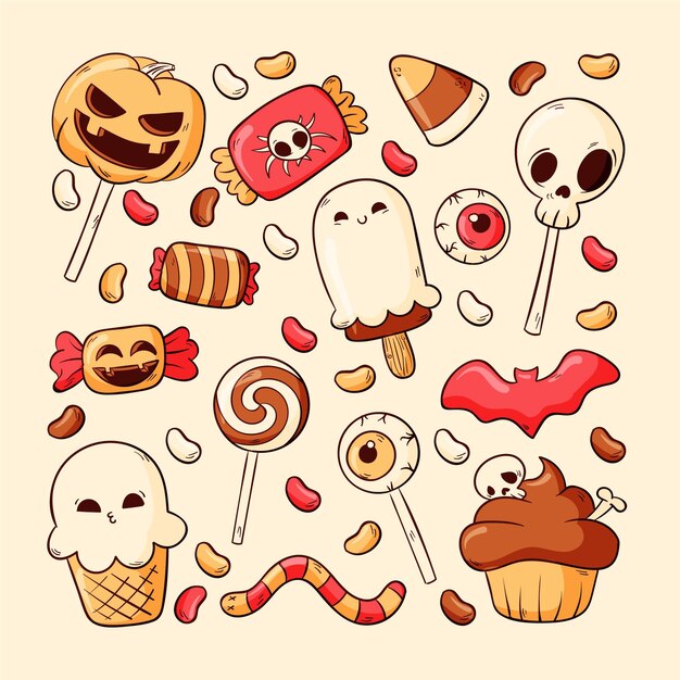 Hand drawn halloween candy collection