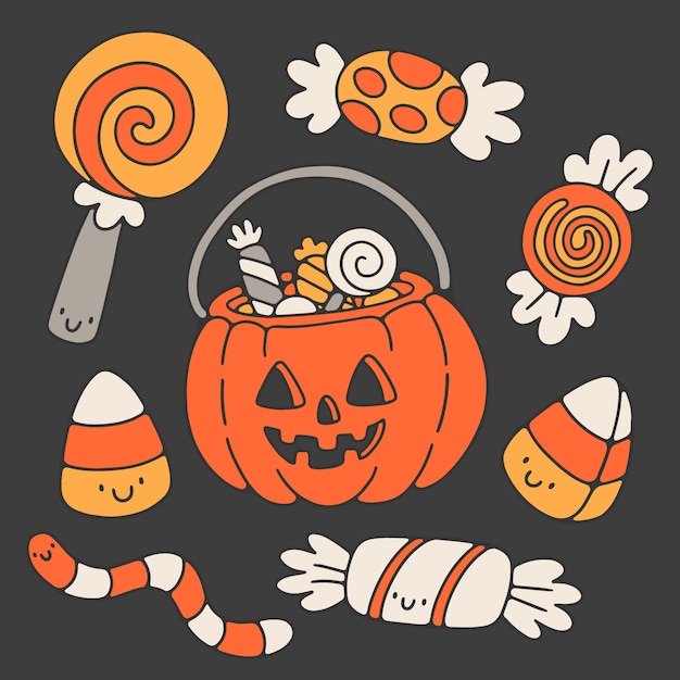 Free Vector hand drawn halloween candy elements collection