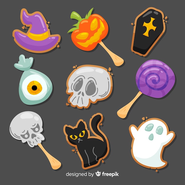 Free Vector hand drawn halloween candy set