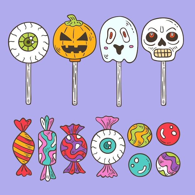 Hand drawn halloween candy set