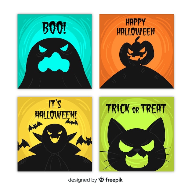 Free vector hand drawn halloween card collection