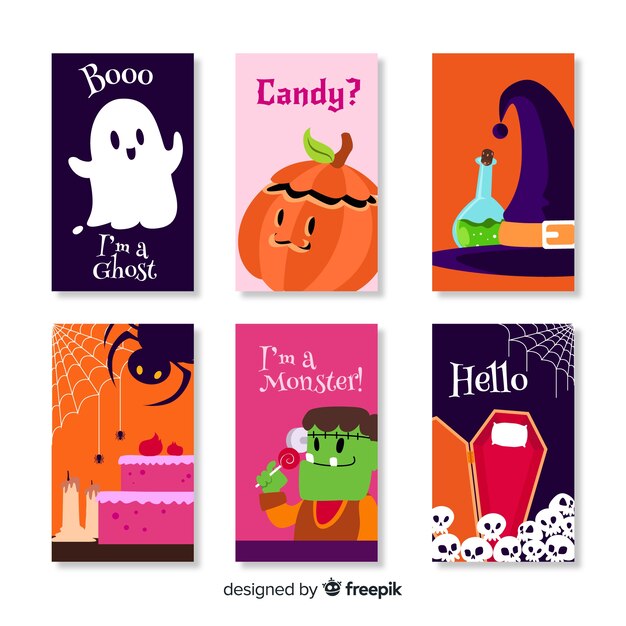 Hand drawn halloween card collection