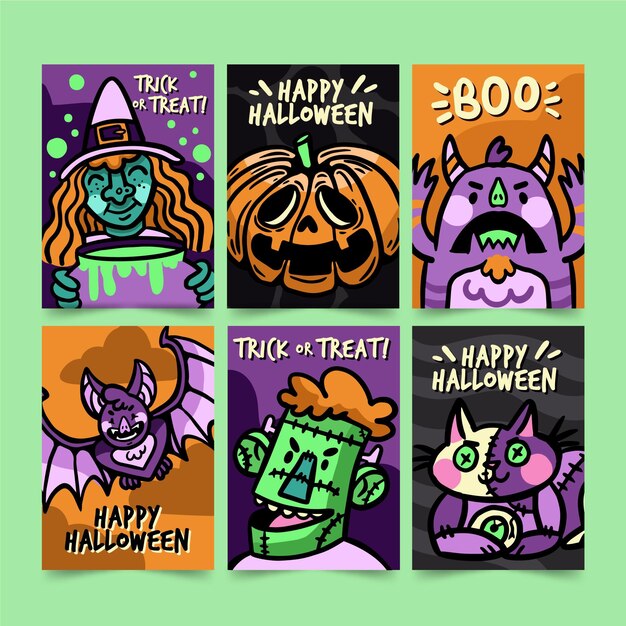 Hand drawn halloween card collection