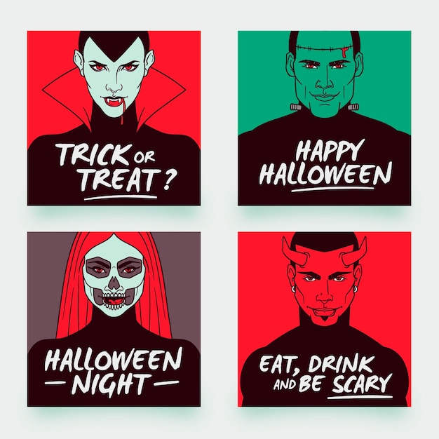 Free vector hand drawn halloween card collection