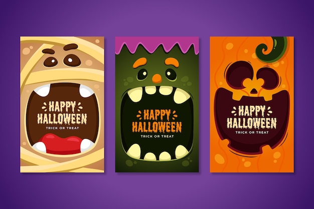 Hand drawn halloween card collection