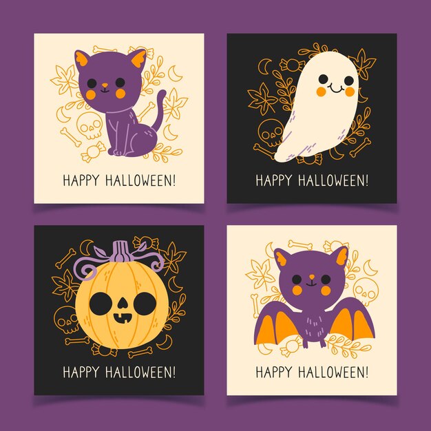 Hand drawn halloween card collection