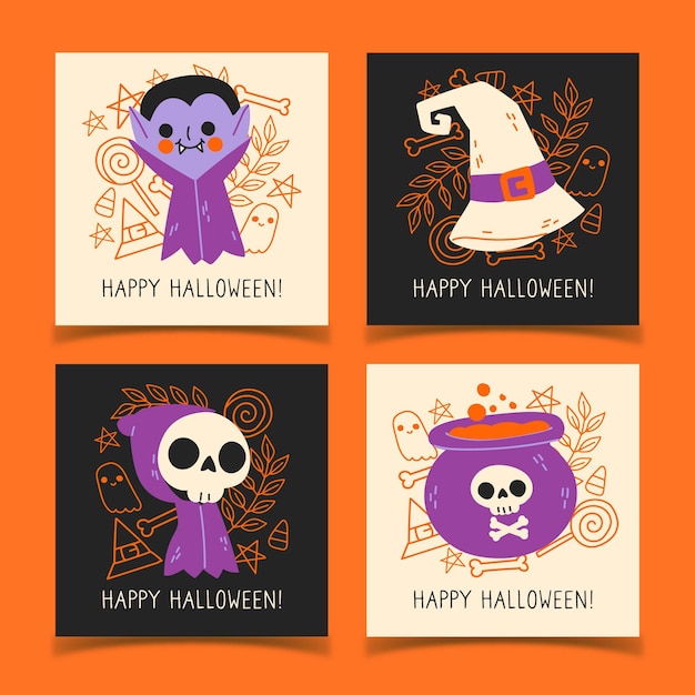 Hand drawn halloween card collection