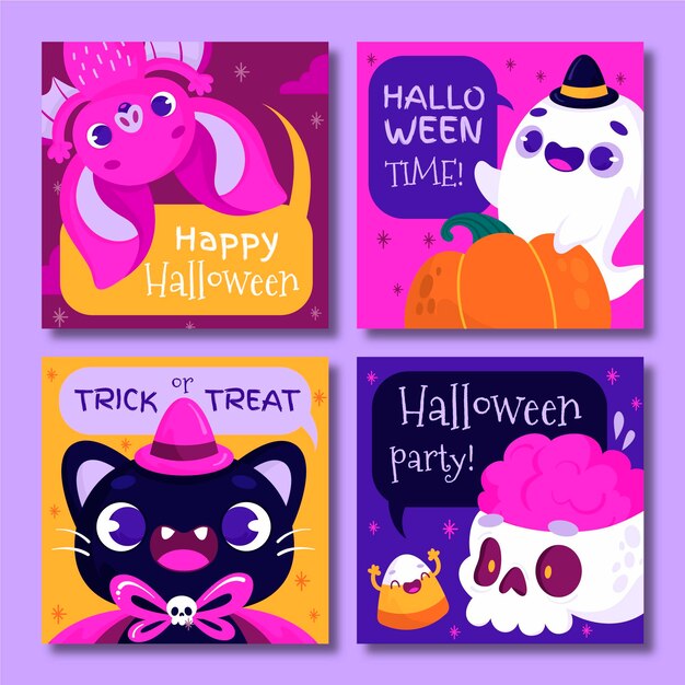 Hand drawn halloween card collection