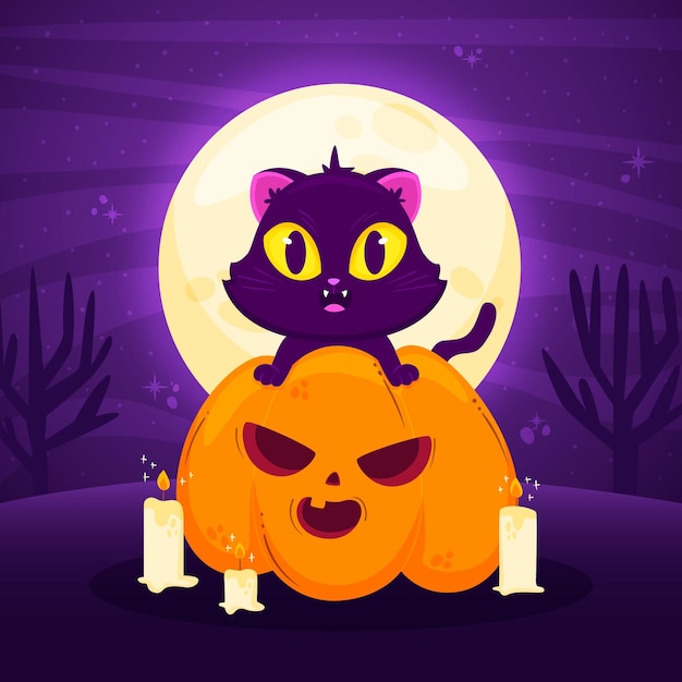 Hand drawn halloween cat illustration