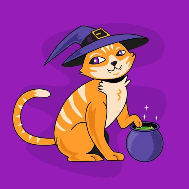 Hand drawn halloween cat illustration