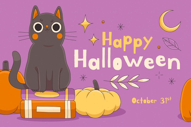 Free vector hand drawn halloween cat illustration