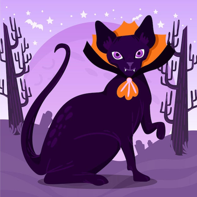 Free Vector hand drawn halloween cat illustration