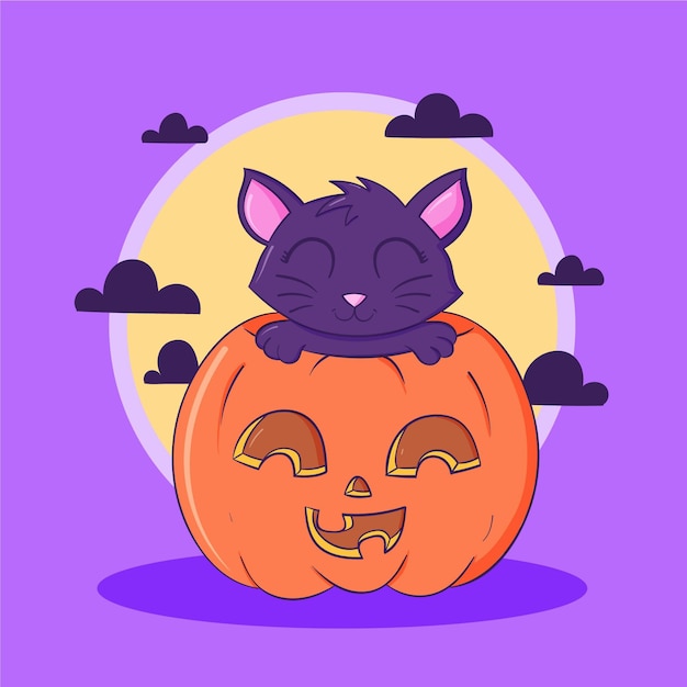 Hand drawn halloween cat illustration