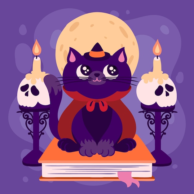 Free Vector hand drawn halloween cat illustration