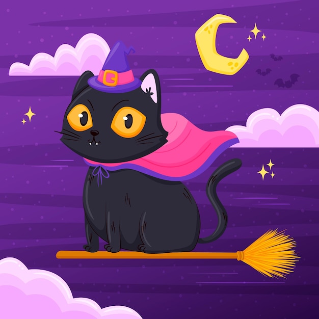 Hand drawn halloween cat illustration