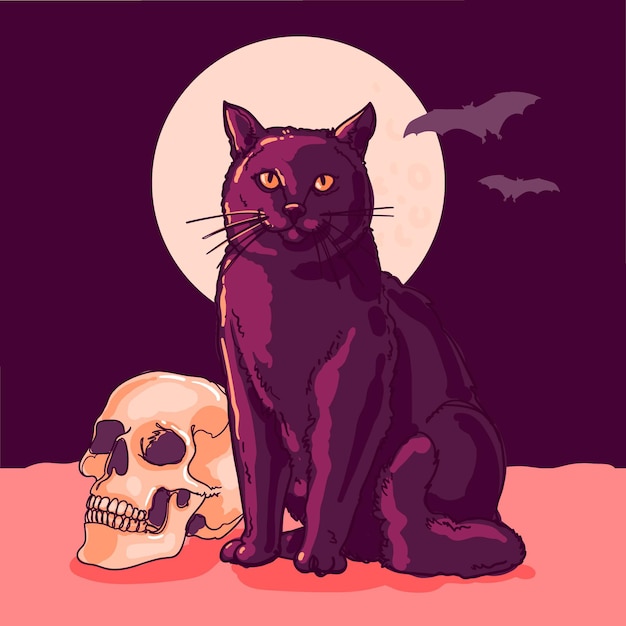 Hand drawn halloween cat illustration