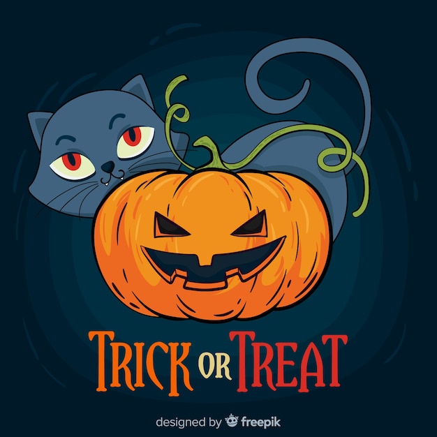 Hand drawn halloween cat trick or treat