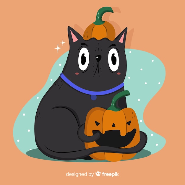 Free vector hand drawn halloween cat with eyes wide open