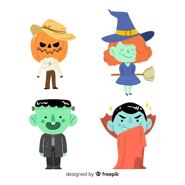 Hand drawn halloween character collection