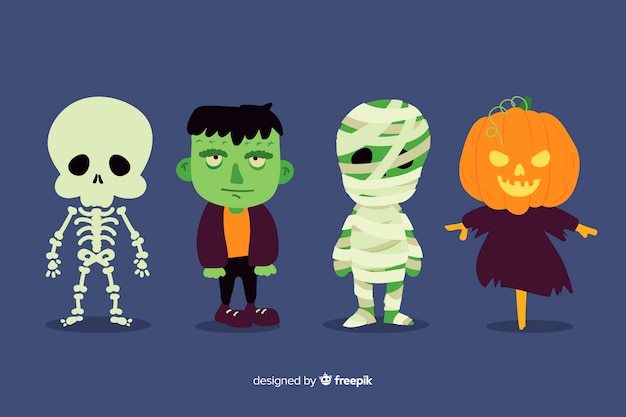 Hand drawn halloween character collection