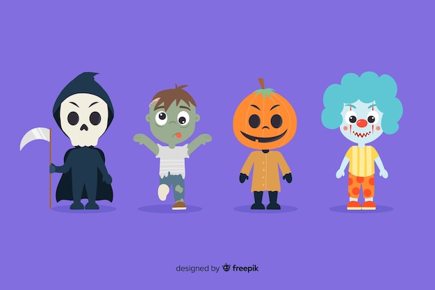 Hand drawn halloween character collection