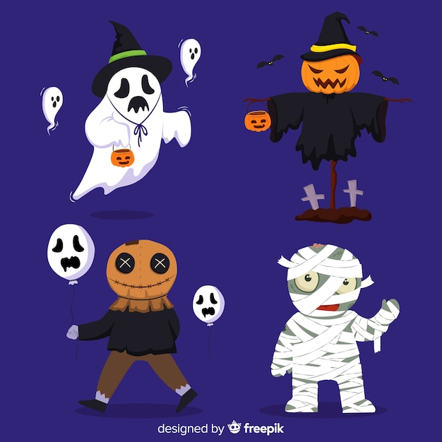 Hand drawn halloween character collection