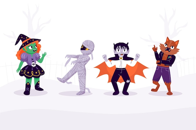 Free vector hand drawn halloween character collection