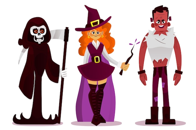 Hand drawn halloween character collection