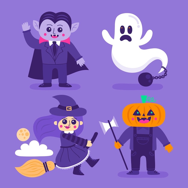 Hand drawn halloween character collection