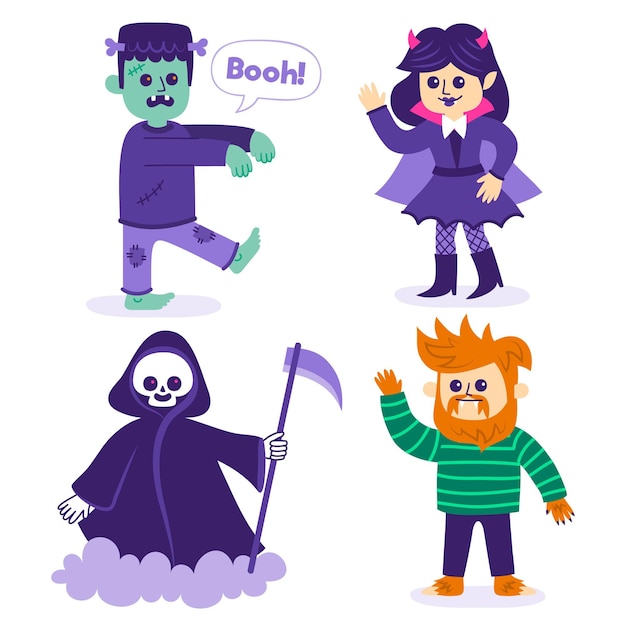 Hand drawn halloween character collection