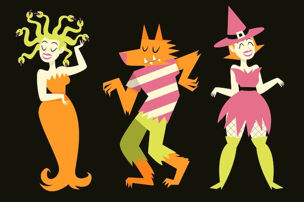 Free Vector hand drawn halloween character collection