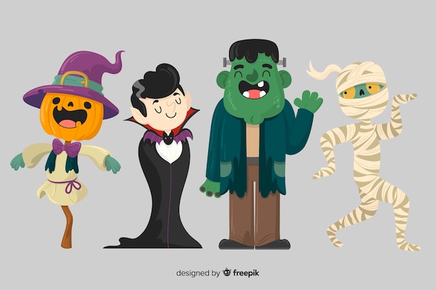 Hand drawn halloween character collection