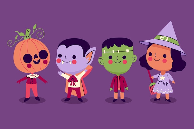 Hand drawn halloween character collection