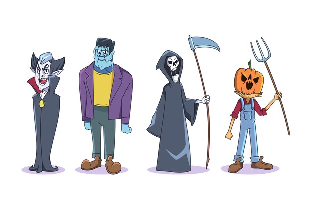 Hand drawn halloween character collection