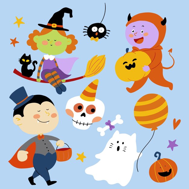 Hand drawn halloween characters collection