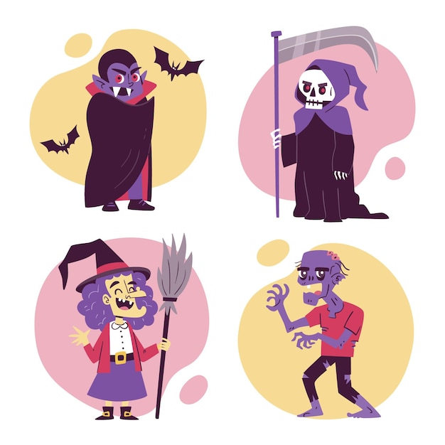 Free Vector hand drawn halloween characters collection