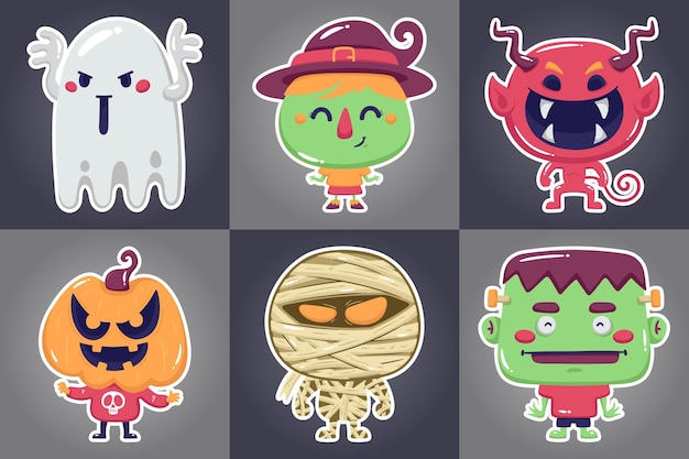 Hand drawn halloween characters collection