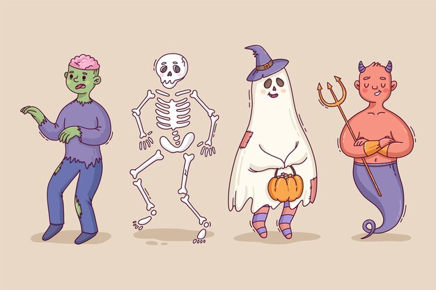 Hand drawn halloween characters collection