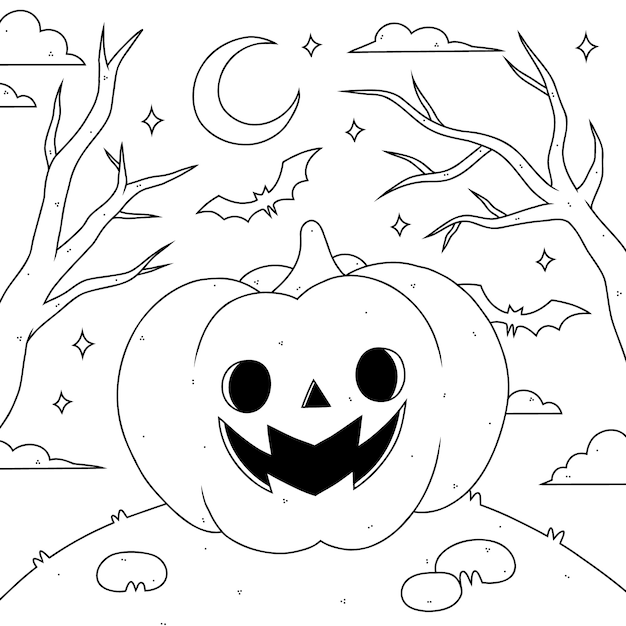 Free Vector hand drawn halloween coloring page illustration