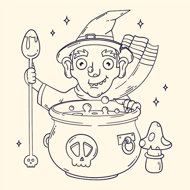 Free vector hand drawn halloween coloring page illustration