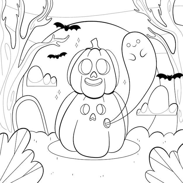 Free vector hand drawn halloween coloring page illustration