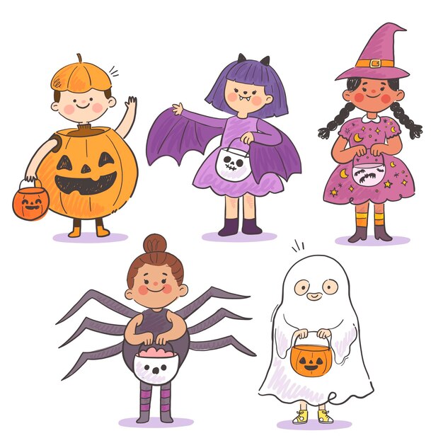 Hand drawn halloween costumes collection